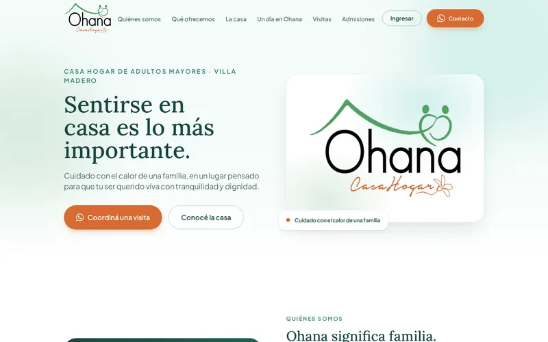 Captura del sitio de Casa Hogar Ohana